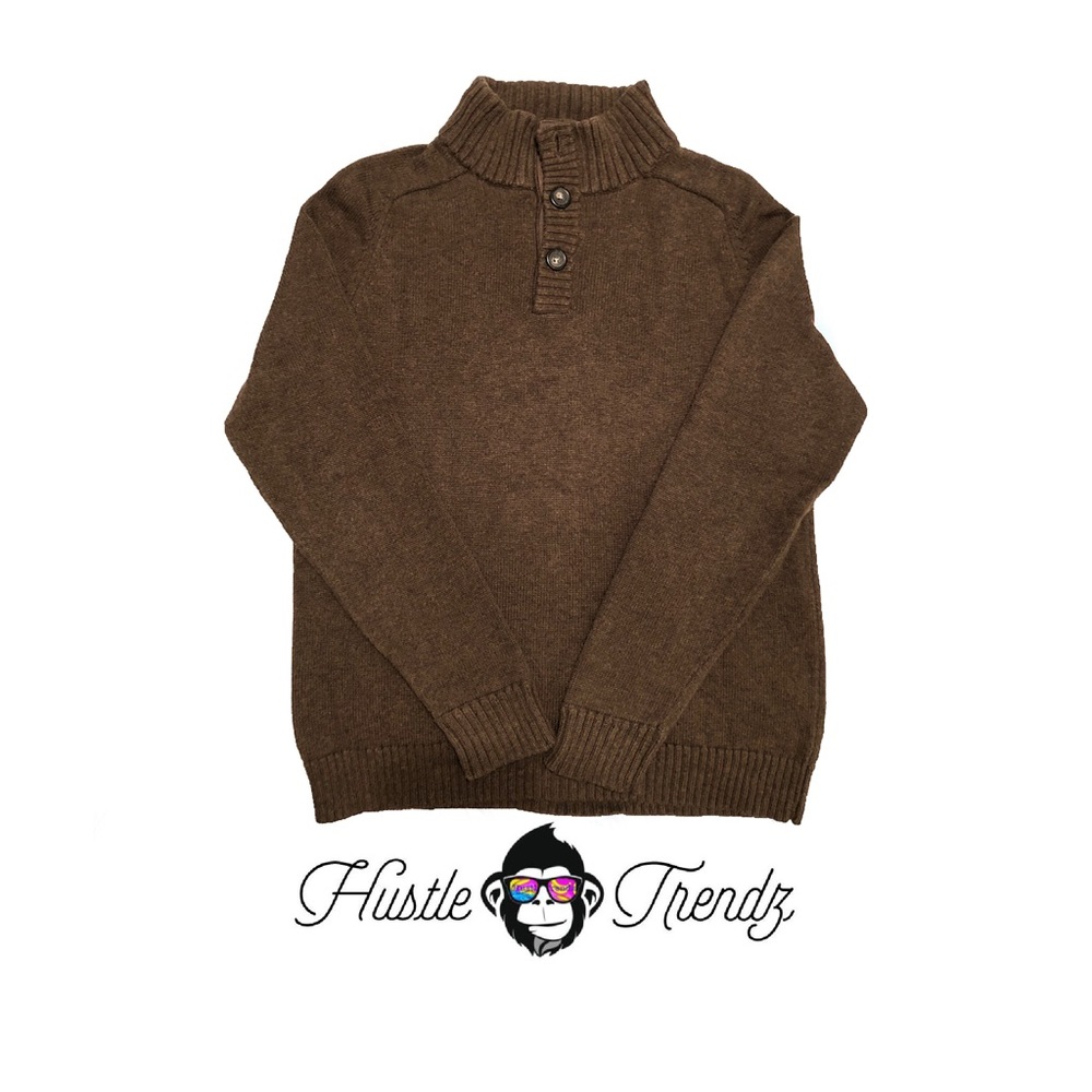 J Crew Brown Cotton Henley Mock Turtle Sweater XL